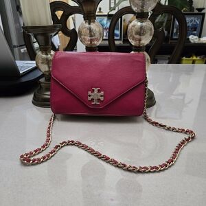 Tory Burch Pink And Gold  Leather Two Tone  Crossbody Bag